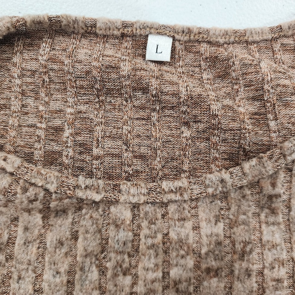Women Brown Knitted Top With Lace Floral Design Size Large - Picture 4 of 4